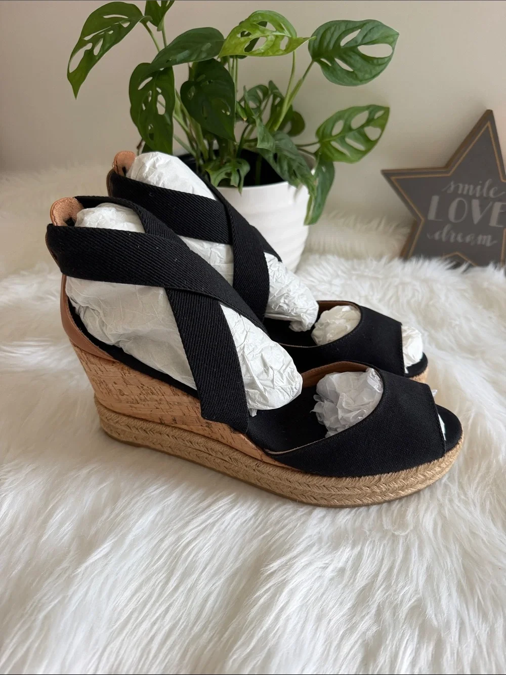 Tory Burch Black Crisscross Espadrille Wedge Sandals